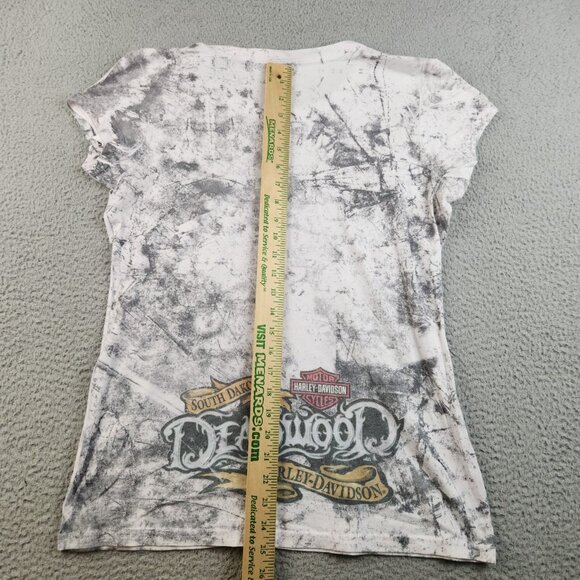 Harley Davidson Motorcycles Shirt Womens Large Cap Sleeve Gray Lightweight Roses - Picture 8 of 12